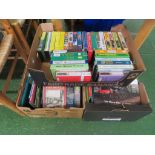 TWO BOXES OF RAILWAY RELATED BOOKS AND A BOX OF RAILWAY RELATED VHS VIDEO TAPES