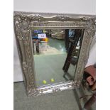 BEVELLED RECTANGULAR WALL MIRROR IN A METALLIC EFFECT MOULDED FRAME