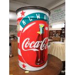 CYLINDRICAL TIN BOX DECORATED WITH COCA-COLA BOTTLE