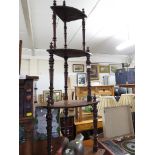 EDWARDIAN MAHOGANY FOUR TIER WHAT-NOT WITH TURNED SUPPORTS