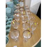 ETCHED STEMMED DRINKING GLASSES WITH GOLD RIMS