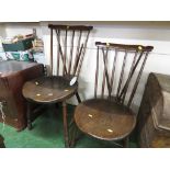 TWO RUSTIC ELM STICKBACK CHAIRS WITH DISHED SEATS