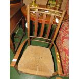 ARTS AND CRAFTS MAHOGANY BEDROOM ARMCHAIR WITH STRING SEAT