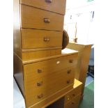 THREE DRAWER DRESSING TABLE, A THREE-DRAWER BEDROOM CHEST, AND A THREE-DRAWER BEDSIDE