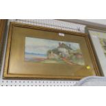 WATERCOLOUR OF COASTAL COTTAGE, FRAMED AND GLAZED