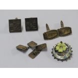 A PAIR OF SILVER GILT CUFFLINKS, A PAIR OF SQUARE SILVER CUFFLINKS WITH LARGE BRITISH HALLMARKS, A