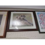 PHOTOGRAPGH OF LEOPARD AND CUBS ENDORSED IN PENCIL FRAME AND GLAZED