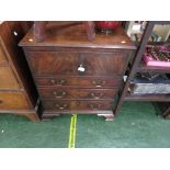 AN EARLY 19TH CENTURY MAHOGANY CABINET WITH THREE DRAWERS AND BRASS SWAN NECK HANDLES WITH A TWO-