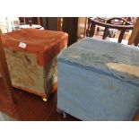 TWO FABRIC COVERED VINTAGE SQUARE STOOLS