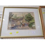 FRAMED AND GLAZED WATERCOLOUR OF CATTLE IN ROAD SIGNED LOWER LEFT