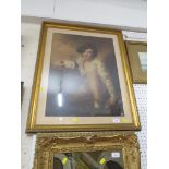 REPRODUCTION PRINT OF A BOY AND RABBIT , GLAZED IN A GILT FRAME