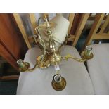 BRASS FIVE BRANCHED CEILING LIGHT WITH CLOTH SHADES (REQUIRES PROFESSIONAL INSTALLATION)
