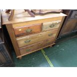 PALE MAHOGANY CHEST OF TWO SHORT OVER TWO LONG DRAWERS WITH BRASS HANDLES