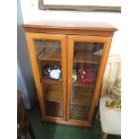 TEAK VENEERED GLAZED BOOKCASE WITH THREE ADJUSTABLE SHELVES