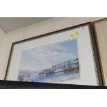 PRINT OF HARBOUR SCENE AFTER KERRIS, FRAMED AND GLAZED