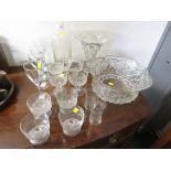 GLASSWARE INCLUDING STOPPERED DECANTER, DRINKING VESSELS AND BOWL