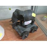 INDIAN STYLE CAST BRONZE FIGURE OF AN ELEPHANT ON WHEELED CART HEIGHT 14.5 CM