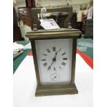 BRASS CASED CARRIAGE ALARM CLOCK, MOVEMENT MARKED MADE IN FRANCE