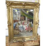 A NEEDLE WORK DEPICTING COMMUNION OF JESUS AND DISCIPLES, GLAZED AND IN A GILT FRAME