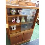 TEAK VENEER UNIT WITH GLAZED BOOKCASE TO TOP AND DOUBLE CUPBOARD UNDER