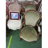 MATCHED SET OF THREE 19TH CENTURY FRENCH ARMCHAIRS WITH CURVED BACKS AND UPHOLSTERED SEATS AND BACKS