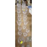 WINE GLASSES, SHERRY GLASSES AND CONDIMENTS, AND A DARTINGTON CRYSTAL TEMPLE BELL DECANTER