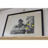 ETCHING OF COUNTRY SCENE WITH WATERMILL SIGNED IN PENCIL ALFRED R BLUNDELL, FRAMED AND GLAZED