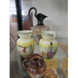 DOULTON LAMBETH URN, A PAIR OF ROYAL DOULTON VASES DEPICTING TRADITIONAL WELSH DRESS, AND A