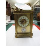 GILT BRASS CASED CARRIAGE ALARM CLOCK, ARABIC CHAPTER WITH PIERCED WORK TO DIAL, UNSIGNED