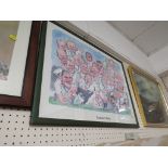 FRAMED AND GLAZED CARTOON OF ENGLAND RUGBY PLAYERS