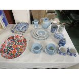 WEDGWOOD OF ETRURIA AND BARLASTON TEA POT AND TEA WARE AND OTHER JASPERWARE ITEMS