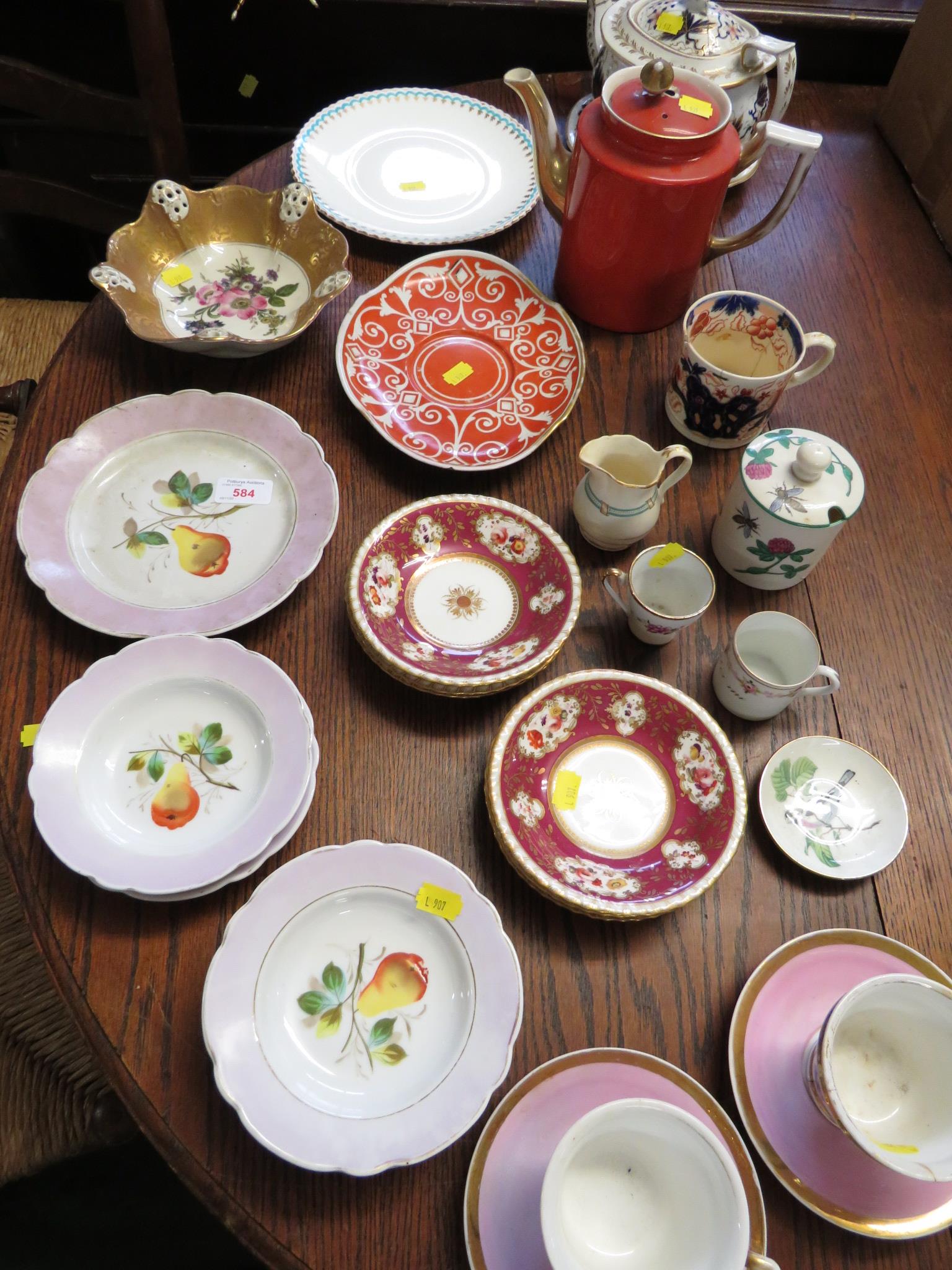 TEAPOT, SAUCERS CUPS AND SIDE PLATES (A/F)