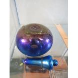 SIDDY LANGLEY SIGNED PERFUME BOTTLE AND STOPPER IRIDESCENT BLUE GLASS