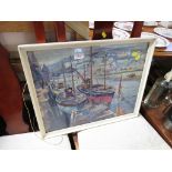 REPRODUCTION PRINT OF HARBOUR SCENE AFTER DONALD GREIG, FRAMED AND GLAZED