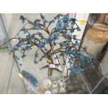 DECORATIVE ORNAMENTAL TREE WITH BLUE GLASS LEAVES AND GLASS BEAD FRUIT
