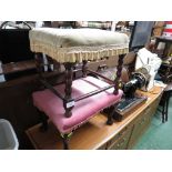 TWO VINTAGE STOOLS WITH UPHOLSTERED SEATS