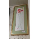 FRAMED AND GLAZED PRINT OF RED POPPIES SIGNED IN PENCIL