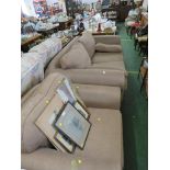 LARGE THREE-SEATER SOFA AND ARMCHAIR IN PLAIN BROWN UPHOLSTERY