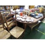 OAK D-END EXTENDING DINING TABLE (WITH TWO EXTENSION LEAVES) WITH BRASS CASTERS WITH WINDER, MATCHED