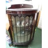 MAHOGANY DEMILUNE CHINA DISPLAY CABINET WITH TWO DOORS AND FABRIC LINED INTERIOR
