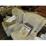 PAIR OF G-PLAN MANUALLY RECLINING ARMCHAIRS IN PALE FOLIATE UPHOLSTERY