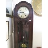 EARLY TO MID 20TH CENTURY OAK LONG CASE CLOCK WITH PENDULUM AND WEIGHTS