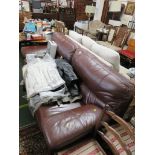 A LARGE THREE-SEATER SOFA IN BROWN FAUX LEATHER