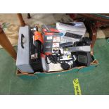ELECTRIC HAIR CLIPPERS, CAR RADIO, POLISHER, OTHER RADIOS AND SLIDE CASES (CONTENTS OF BOX)