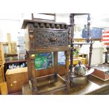 OAK SIDE TABLE WITH SINGLE DRAWER AND RUSTIC CARVING