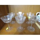 SET OF SIX EDWARDIAN ETCHED STEMMED DRINKING GLASSES