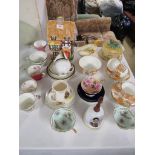 COTTAGE BISCUIT JAR, AYNSLEY CUP AND SAUCER, A MAJOLICA BUTTER DISH AND OTHER ASSORTED CHINA