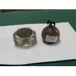 POLISHED GRANITE PAPERWEIGHT MOUNTED WITH AN EAGLE, AND A FACETED GLASS PAPER WEIGHT SET WITH AN