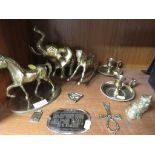 SMALL QUANTITY OF DECORATIVE BRASSWARE INCLUDING FIGURINE OF ELEPHANT, ROCKING HORSE AND CHAMBER