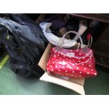 ASSORTMENT OF SHOES HANDBAGS AND HOUSEHOLD TEXTILES